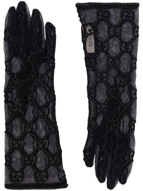 gucci black leather gloves|Farfetch Gucci lace gloves.